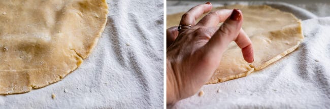 using ice water to fix a crack on pie dough.
