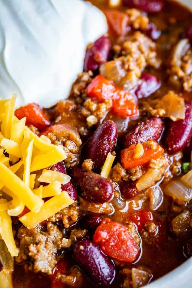 close up shot of quick, easy chili recipe.