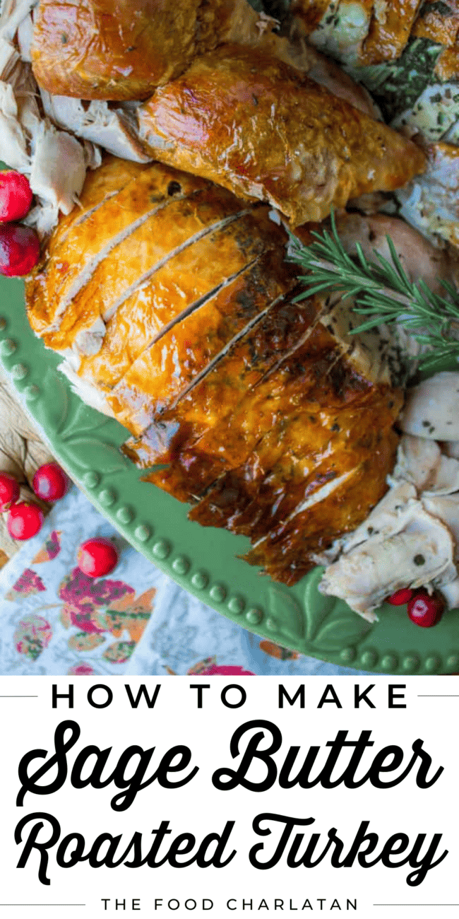 sliced roast turkey with fresh cranberries.