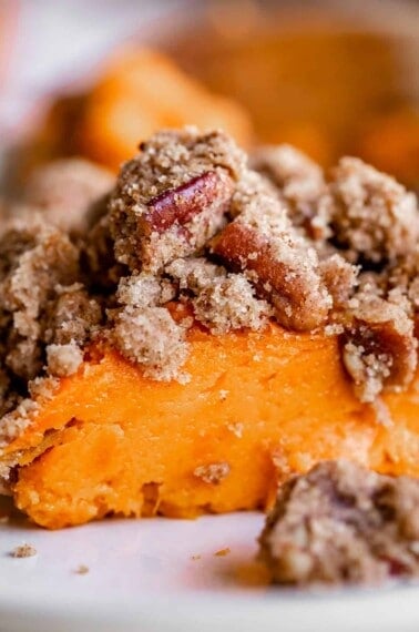 baked sweet potato casserole on a plate