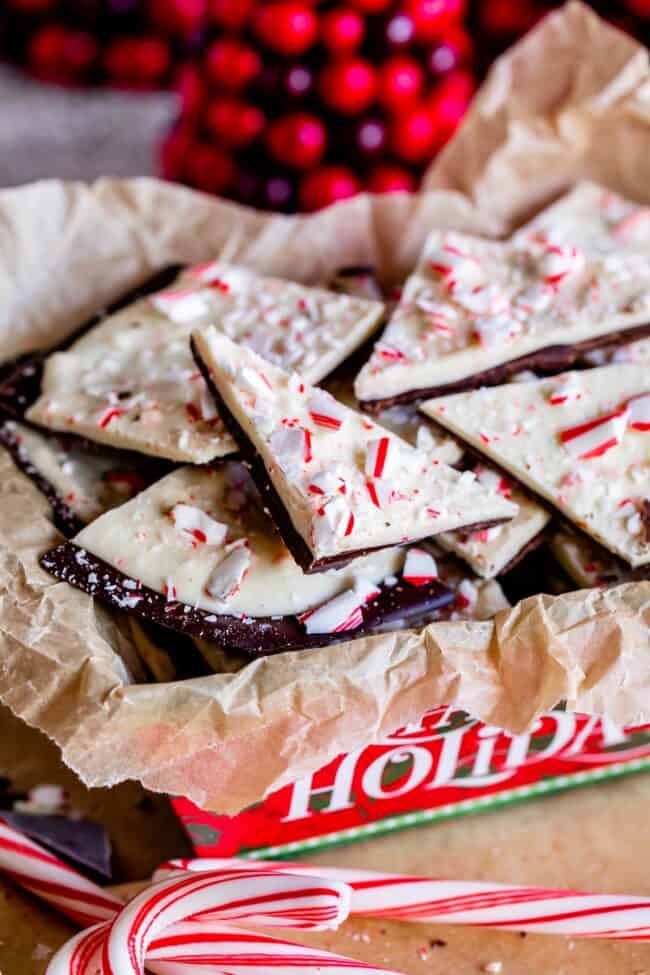 peppermint bark recipe in a holiday tin.