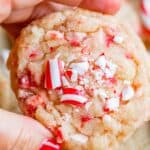 hand holding peppermint cookies up