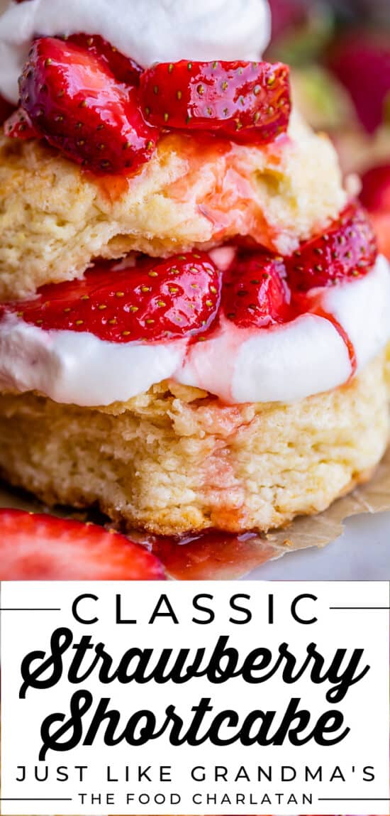 classic strawberry shortcake with whipped cream and biscuits