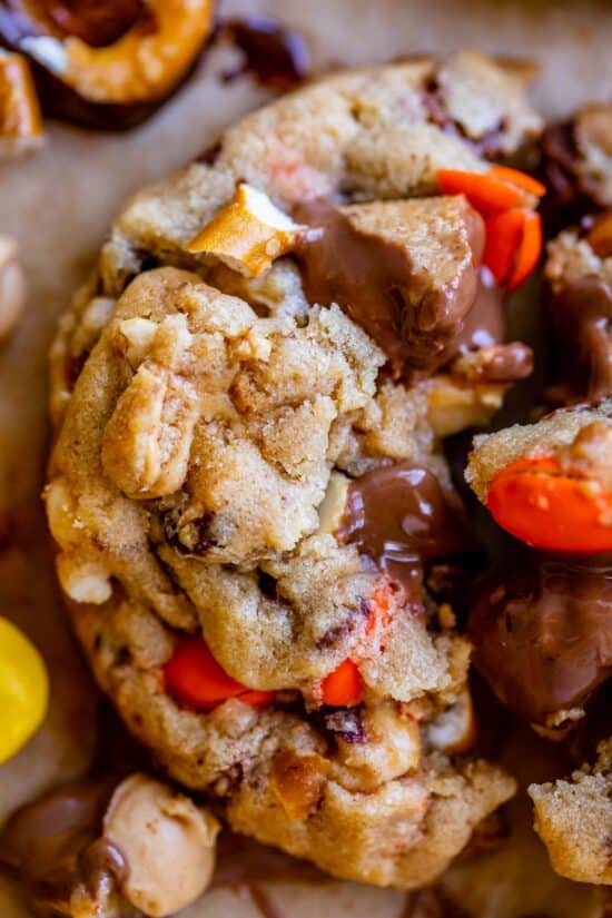 reese's pieces cookies with pretzels and chocolate