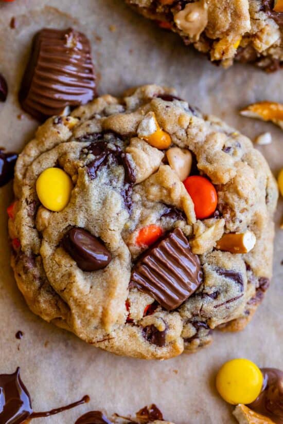 Pretzel Reese's peanut butter cookies on a pan