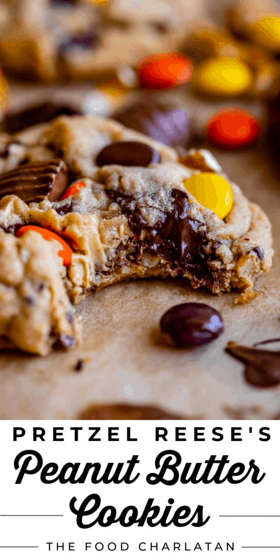 pretzel reese's peanut butter cookies with a bite taken out