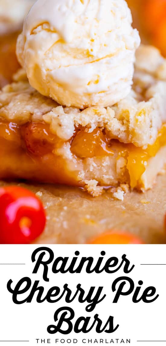 Rainier cherry pie bars with ice cream