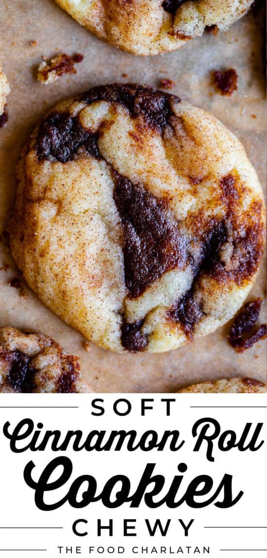 soft cinnamon roll cookies with cinnamon swirl