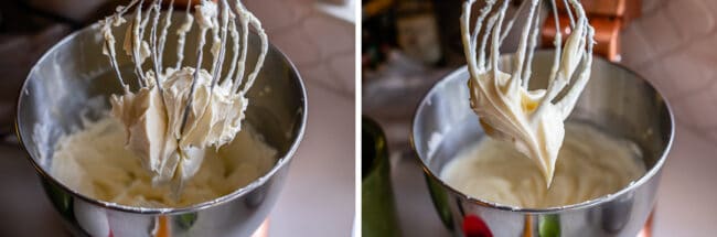 beating cream cheese with a whisk attachment in stand mixer.