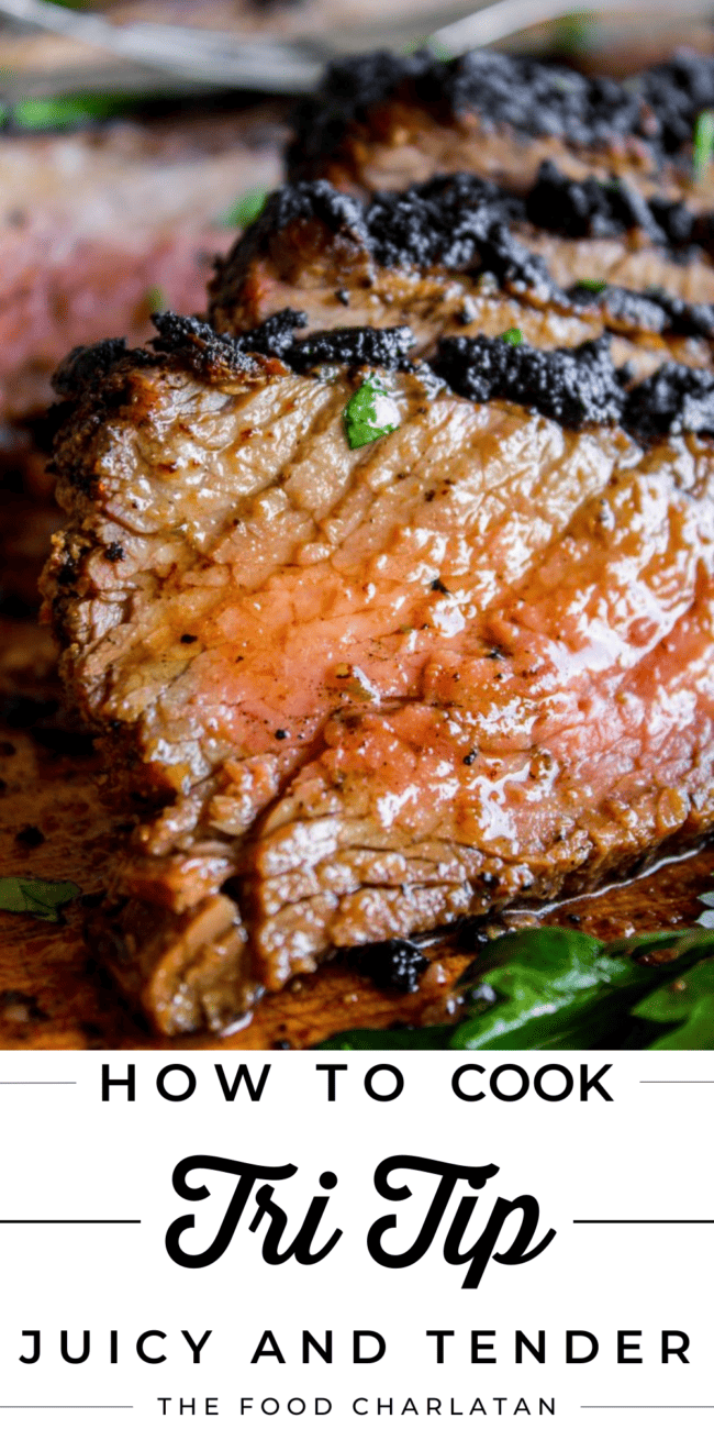 sliced tri tip.