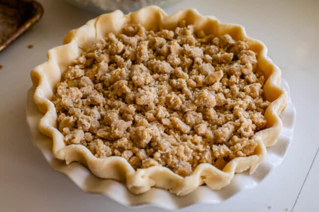 dutch apple pie uncooked and ready to go in the oven.