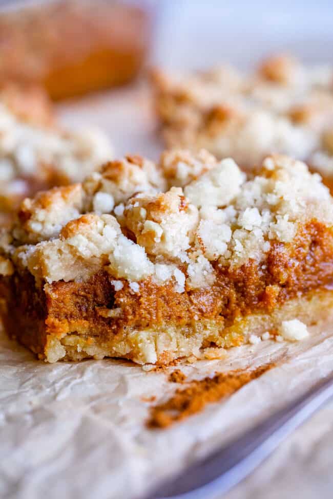 pumpkin pie bars recipe on a plate with cinnamon