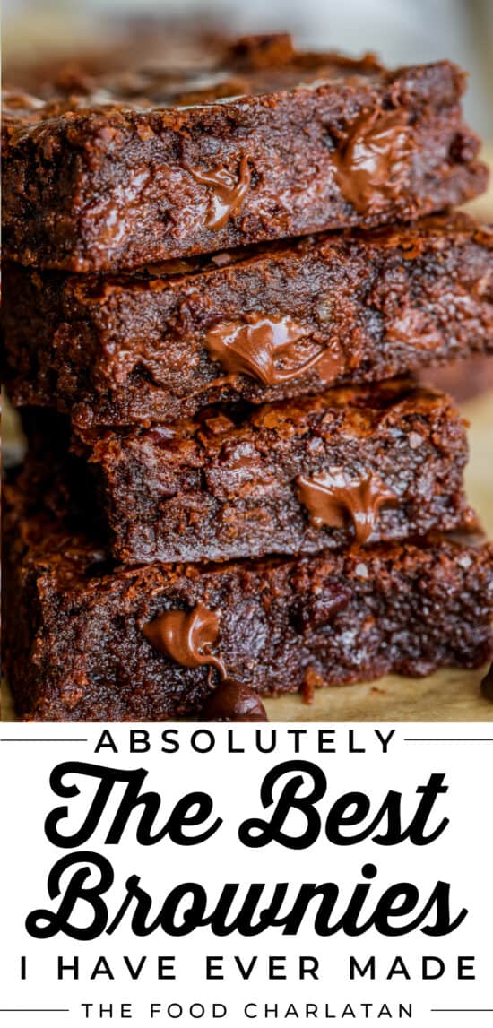 the best brownie recipe ever, stacked four squares high