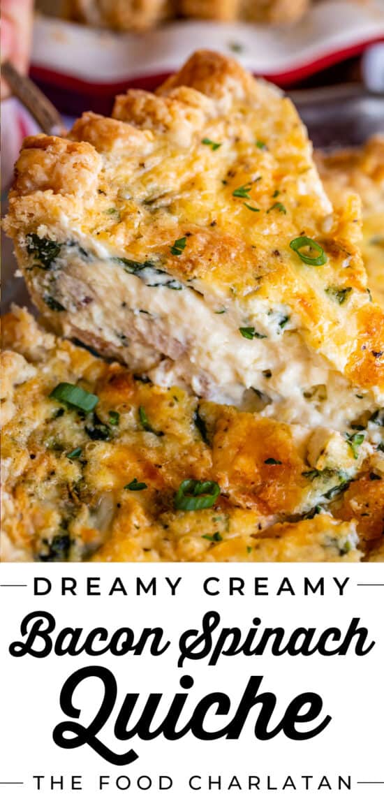 lifting a slice of breakfast quiche from a pie pan
