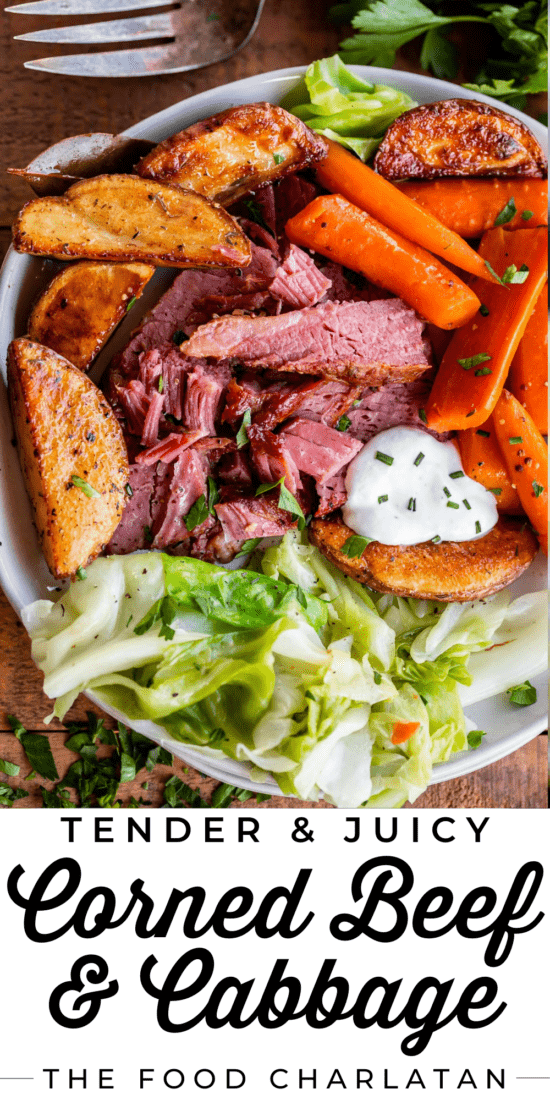 corned beef and cabbage on a plate with potatoes and carrots