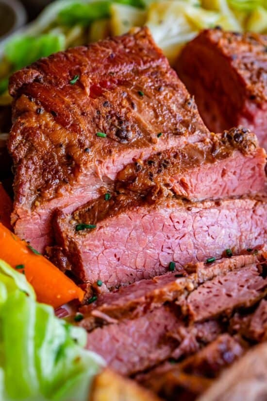 slow cooker corned beef sliced, with carrots and cabbage