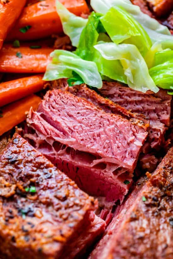 corn beef and cabbage sliced, with carrots and cabbage