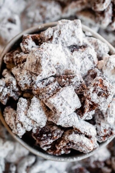 how to make puppy chow stick together in chunks (in a white bowl)