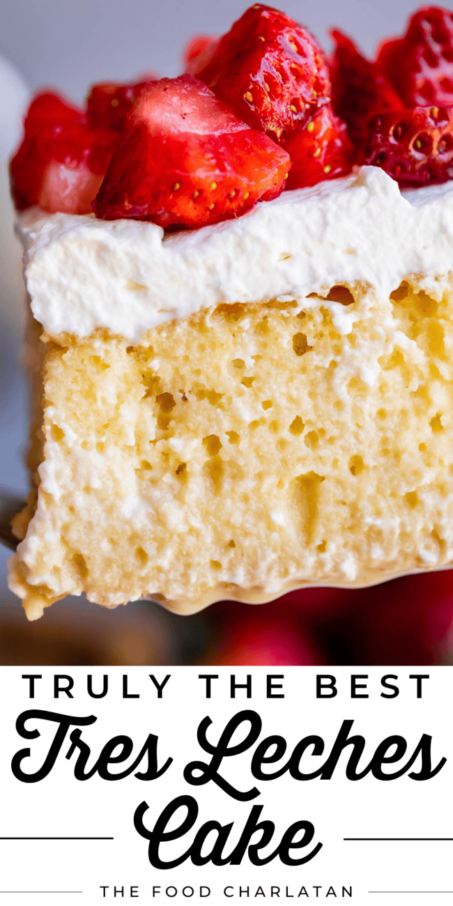 tres leches cake with strawberries.