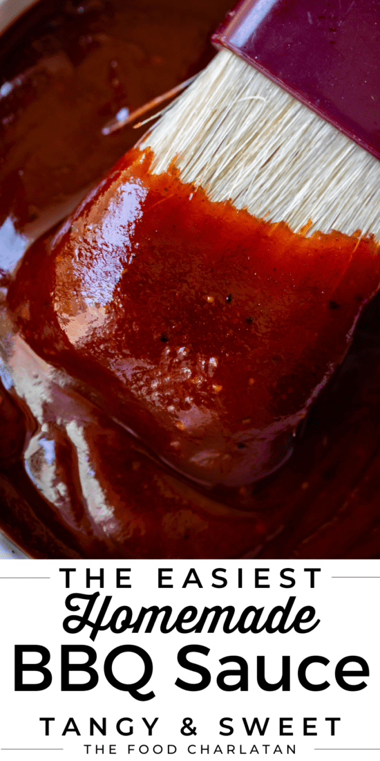white brush dipping into barbecue sauce.