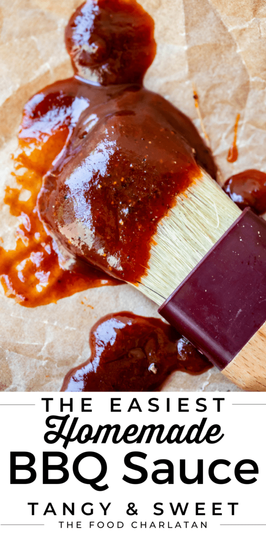 brush with bbq sauce on it laying on parchment paper.