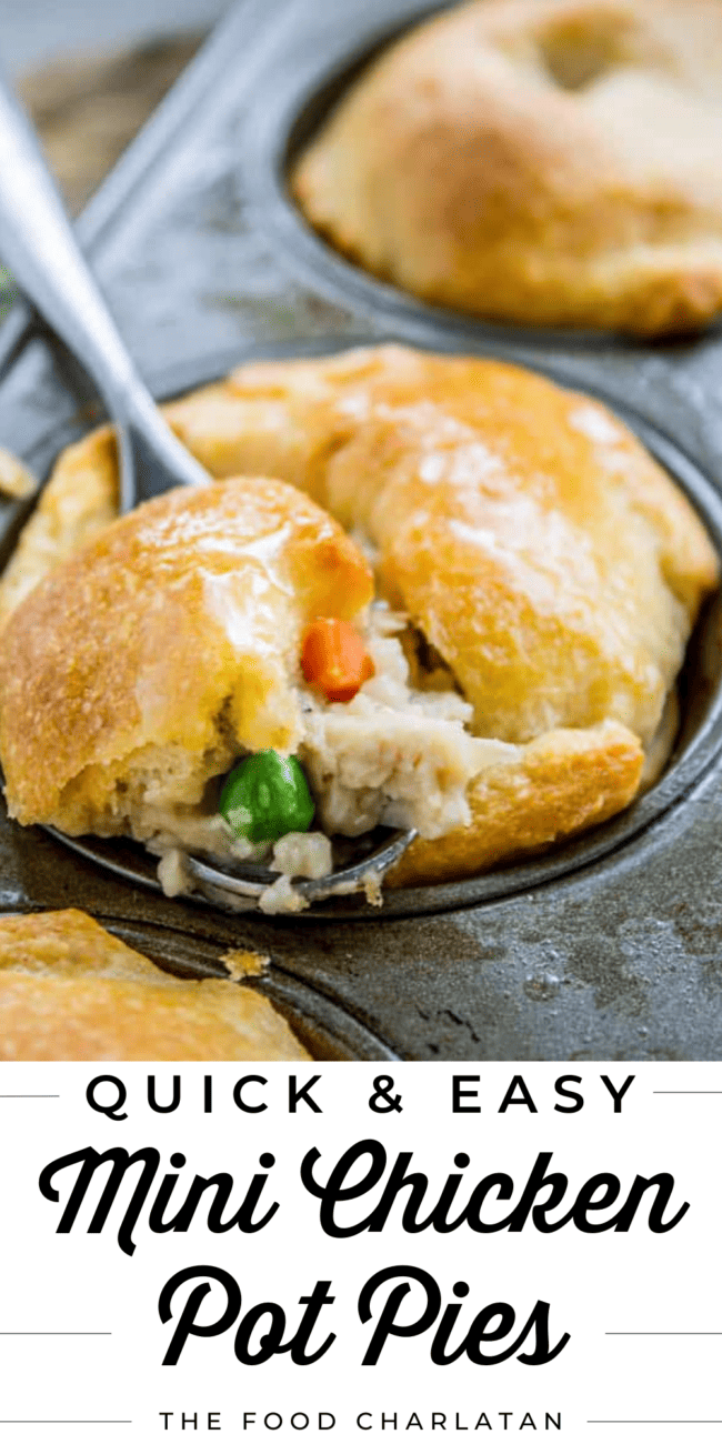 mini chicken pot pies in a muffin tin.