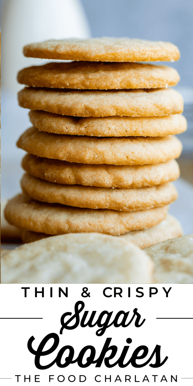 thin and crispy sugar cookies in a stack.