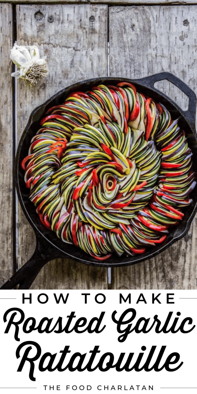 ratatouille in a cast iron pan.