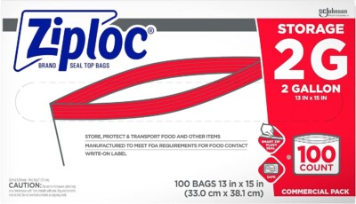 Box of 2 gallon ziploc bags.