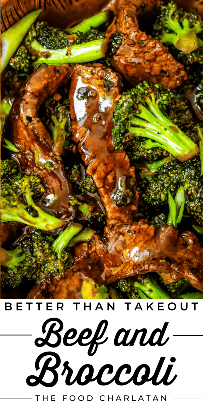 Close up of beef and broccoli with sauce.
