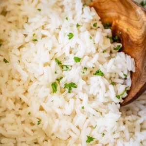 Close of up basmati white rice in a metal pot.