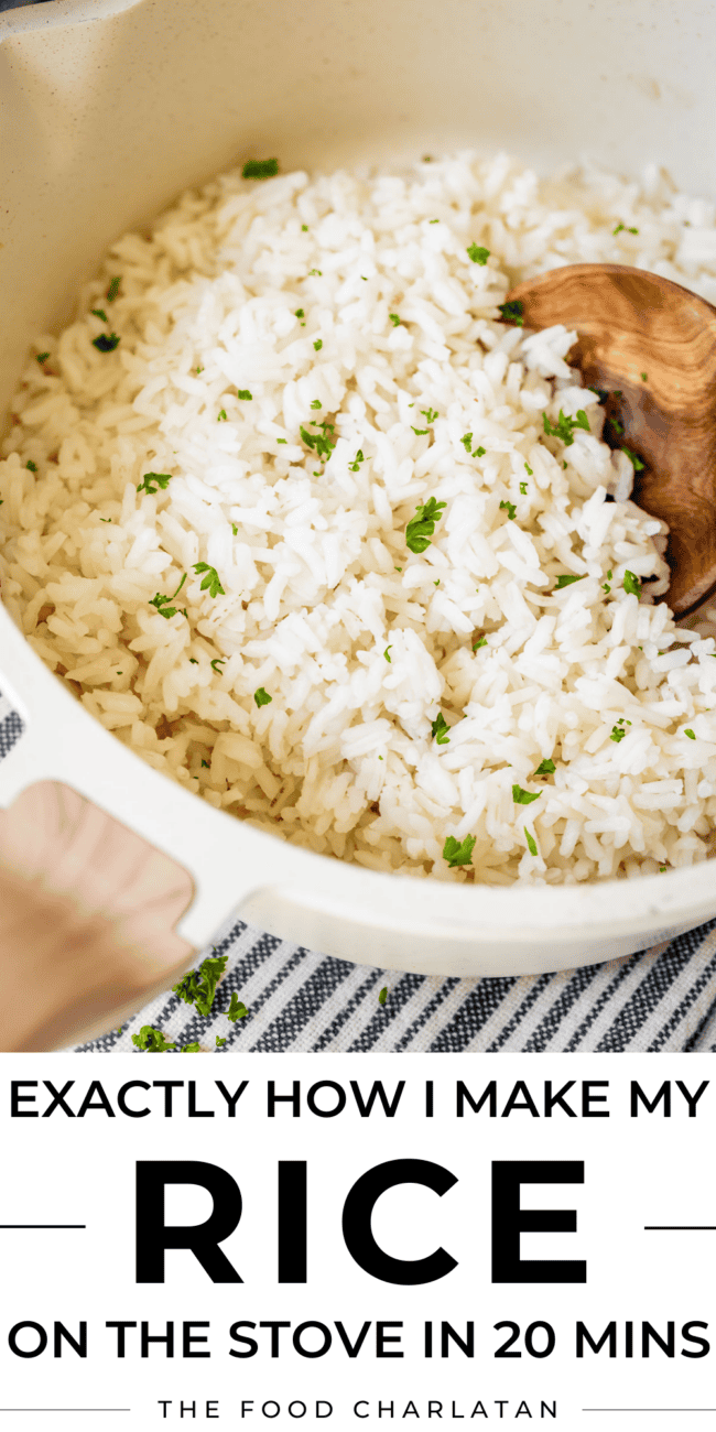 Pin image of how to make rice in a pot.