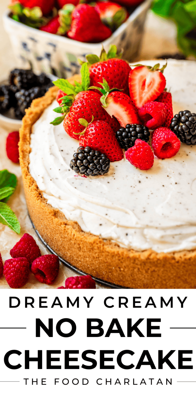 no bake cheesecake with fresh berries on top.