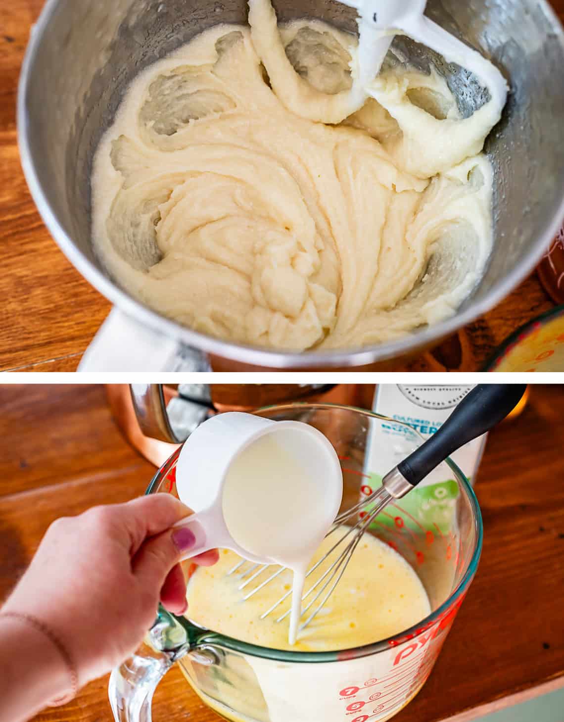 whipped butter, honey, and oil in a stand mixer.