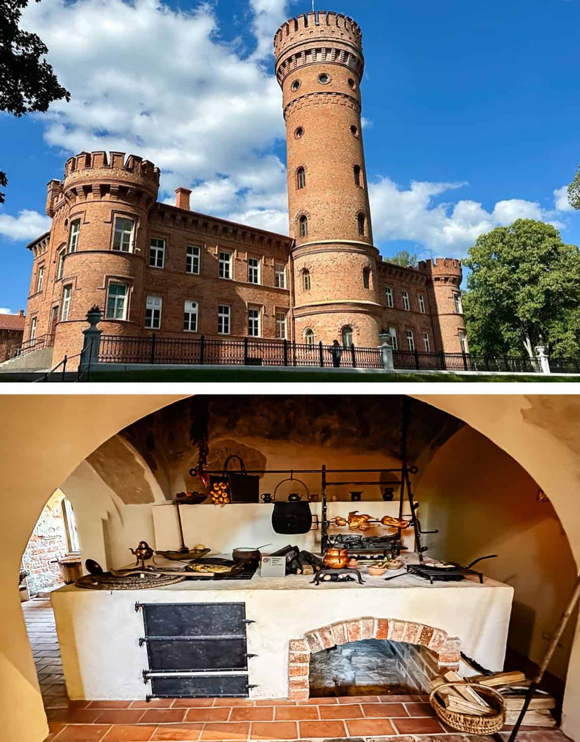 Castle with blue sky, old kitchen.
