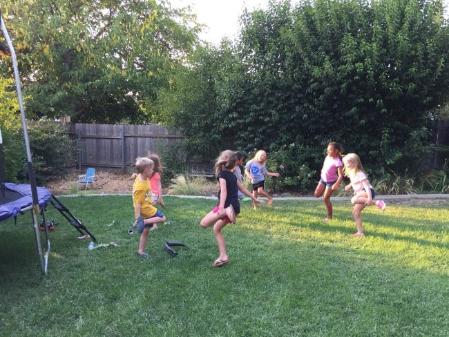 Children playing in a backyard.