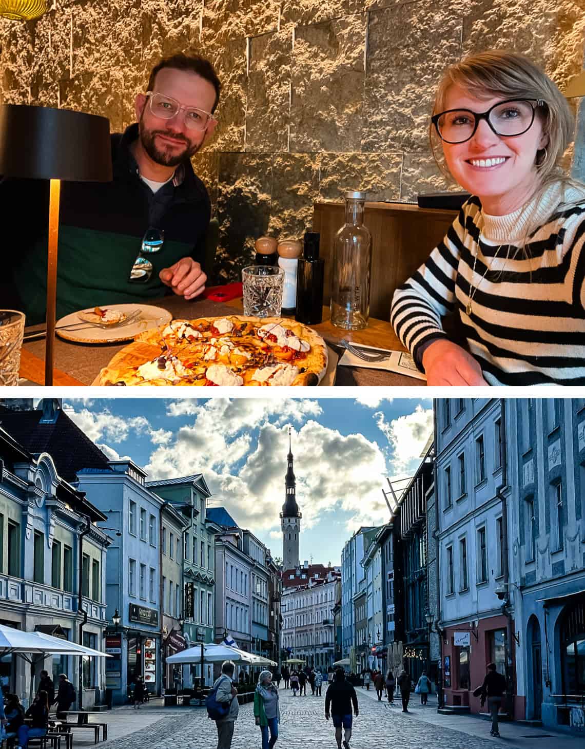 people eating pizza, old town tallinn.