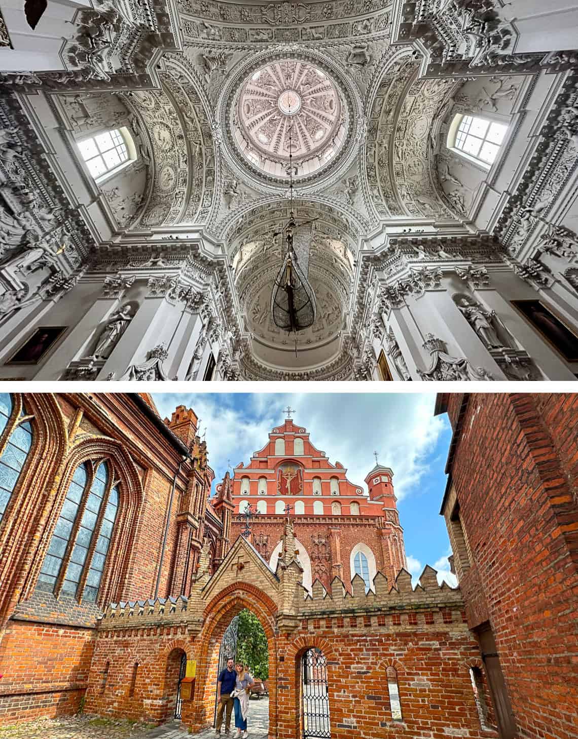 carved church ceiling, red brick church in latvia.