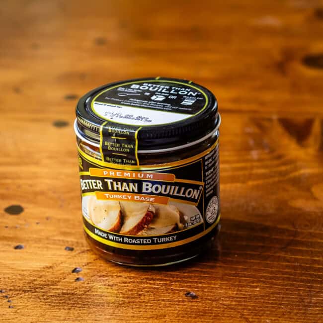Better than bouillon turkey base on wooden table.