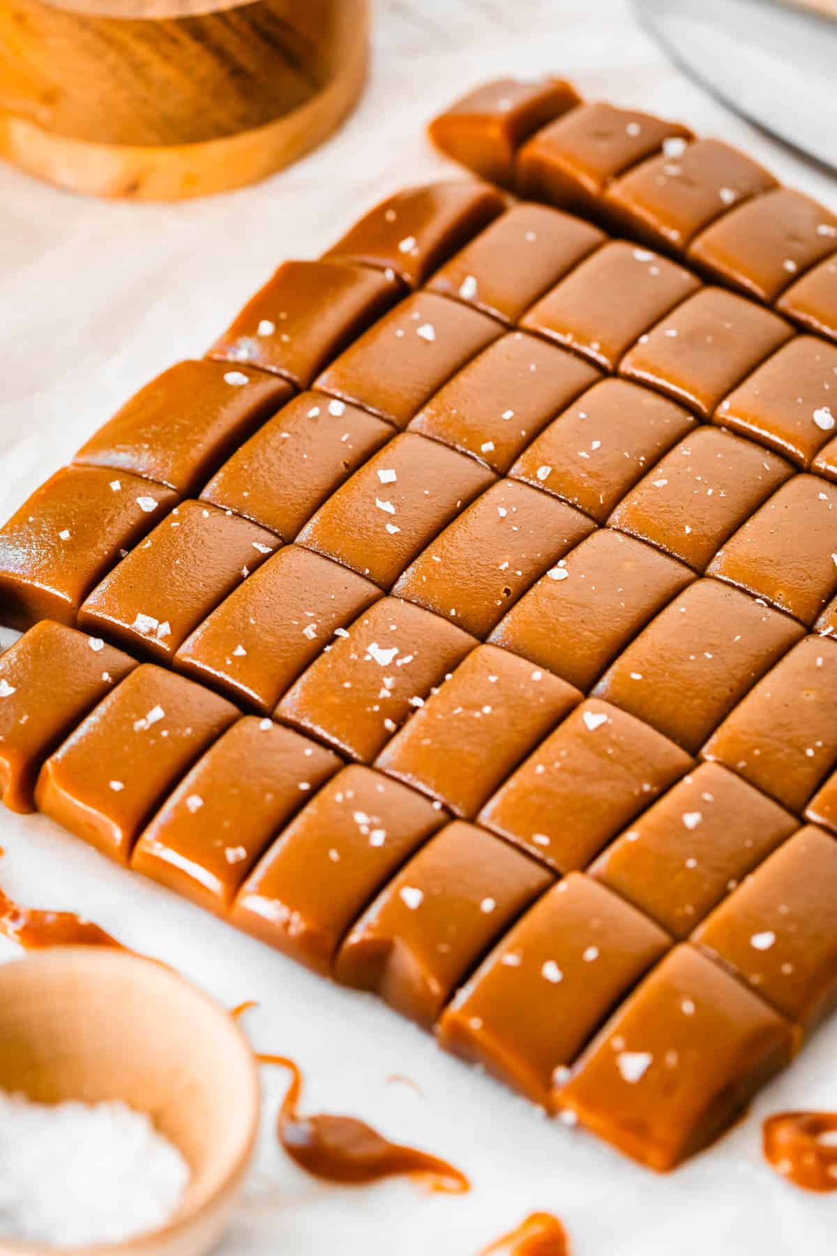 a square of caramel on parchment paper and cut into 48 pieces.