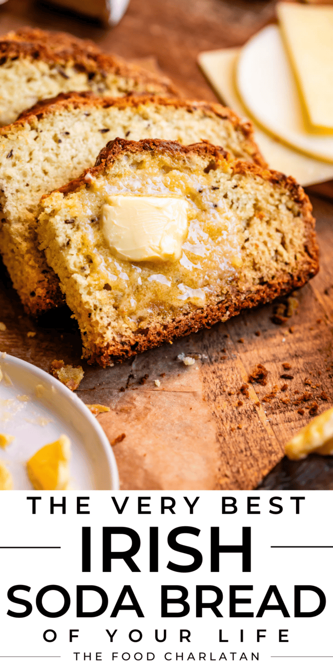irish soda bread with caraway seed and a pat of butter.