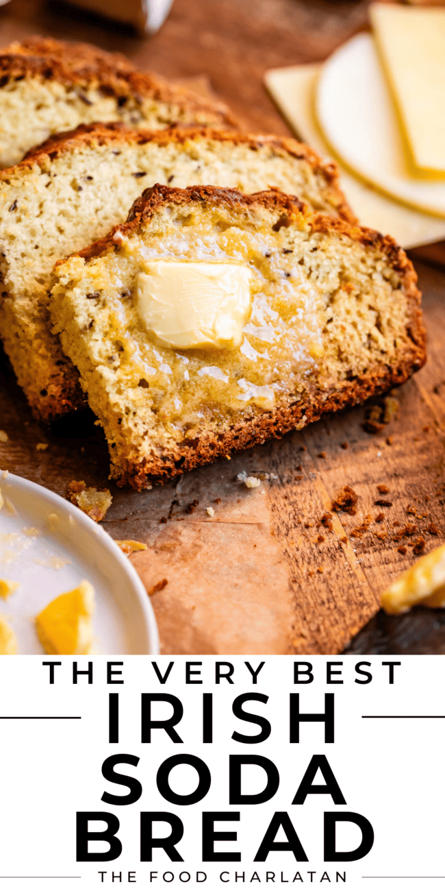 pat of butter melting on a slice of caraway irish soda bread.