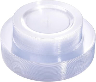 clear plastic plates in two sizes.