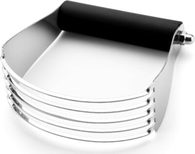 A stainless steel pastry blender.